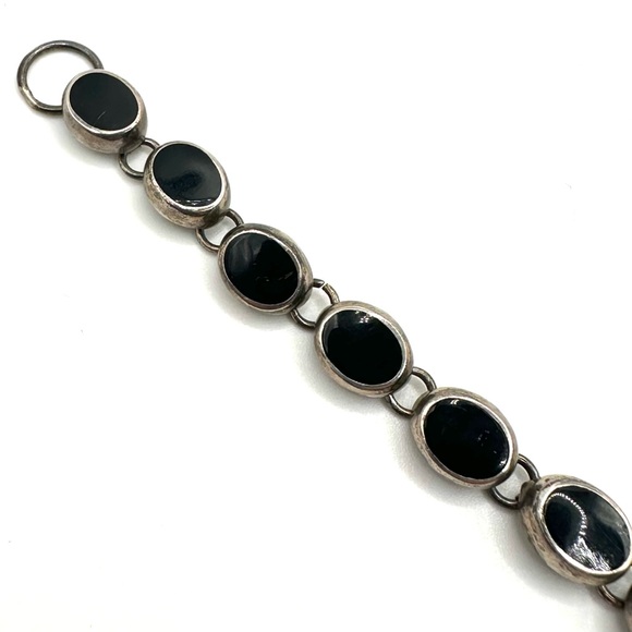 Sterling Silver 925 Black Onyx Link Bracelet 7 1/4” Toggle Closure - Picture 8 of 12